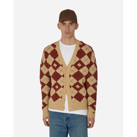 Brand New Argyle Jacquard Cardigan Biscuit Beige / Deep Red Immediate Availability