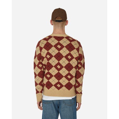 Brand New Argyle Jacquard Cardigan Biscuit Beige / Deep Red Immediate Availability