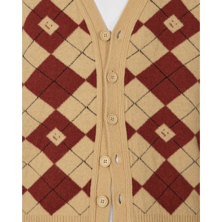 Brand New Argyle Jacquard Cardigan Biscuit Beige / Deep Red Immediate Availability