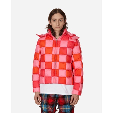 Brand New Gradient Checker Hooded Puffer Jacket Pink Ready for Shipment