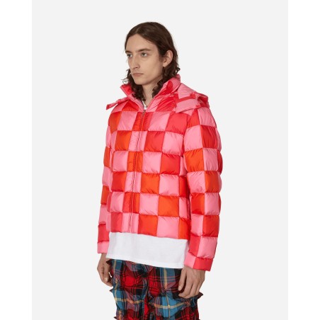 Brand New Gradient Checker Hooded Puffer Jacket Pink Ready for Shipment