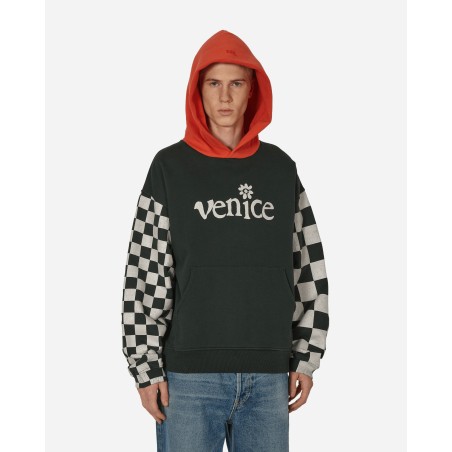 Brand New Venice Checked Sleeve Hooded Sweatshirt Black Just Launched