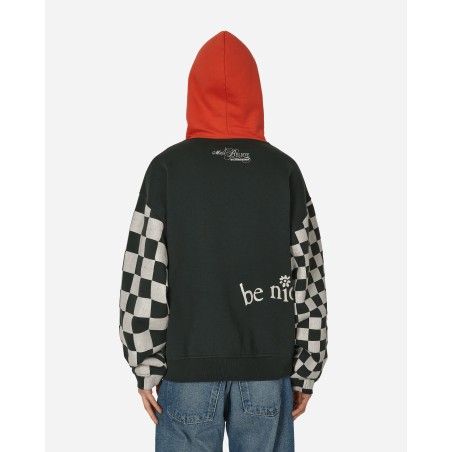 Brand New Venice Checked Sleeve Hooded Sweatshirt Black Just Launched