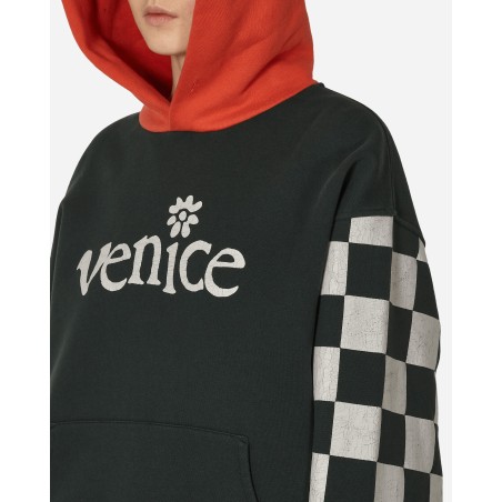 Brand New Venice Checked Sleeve Hooded Sweatshirt Black