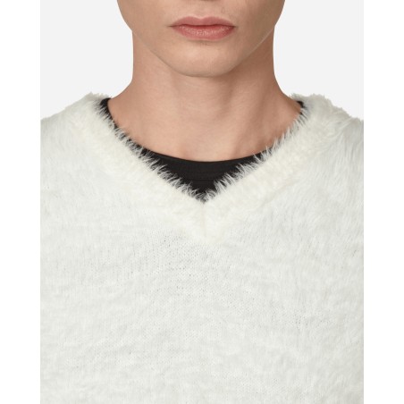 Brand New V-Neck Hairy Sweater White Available for Immediate Shipping