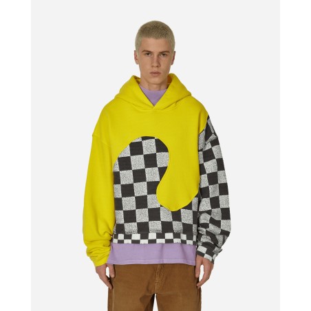 Brand New Checked Swirl Hooded Sweatshirt Yellow Latest Edition