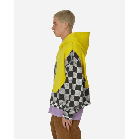 Brand New Checked Swirl Hooded Sweatshirt Yellow Latest Edition