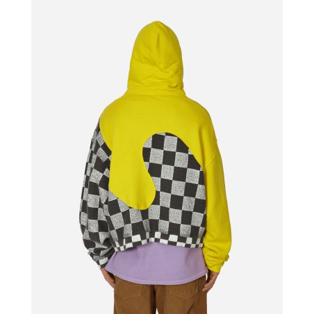 Brand New Checked Swirl Hooded Sweatshirt Yellow Latest Edition