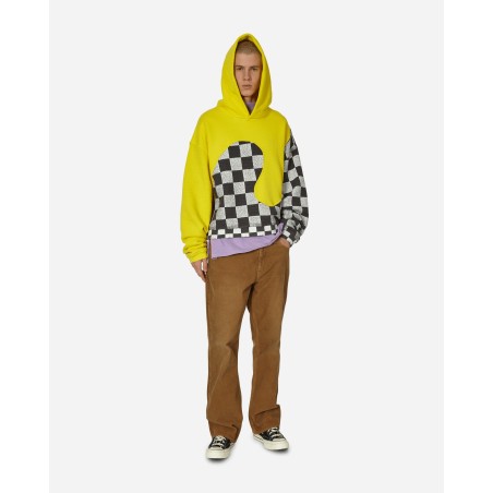 Brand New Checked Swirl Hooded Sweatshirt Yellow Latest Edition