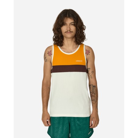 Brand New 80s Rib Tank Top Off White / Orange / Brown