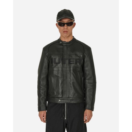 Brand New Logo Leather Jacket Black Just In