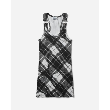 Brand New Women's Strapped Tartan Dress Black / Grey / White