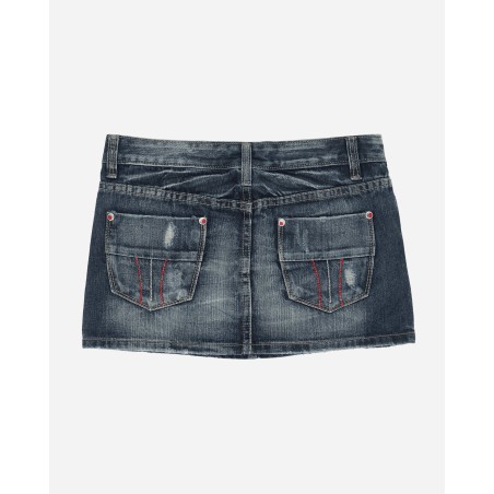 Brand New Women's Distressed Denim Mini Skirt Blue Available for Immediate Shipping