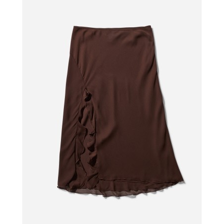 Brand New Women's High Slit Ruffle Skirt Chocolate In Stock