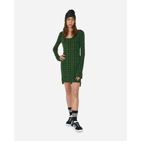 Brand New Tartan Long Sleeve Mini Dress Green On Hand Now