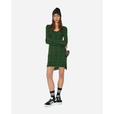 Brand New Tartan Long Sleeve Mini Dress Green On Hand Now