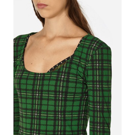 Brand New Tartan Long Sleeve Mini Dress Green On Hand Now