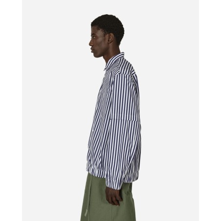 Brand New Cotton Poplin Shirt Navy Stripe On Hand Now