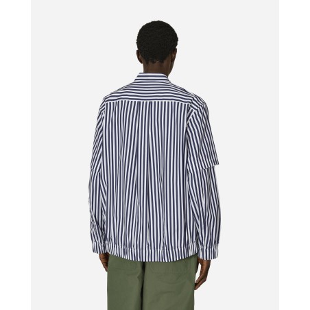 Brand New Cotton Poplin Shirt Navy Stripe On Hand Now