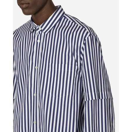 Brand New Cotton Poplin Shirt Navy Stripe On Hand Now