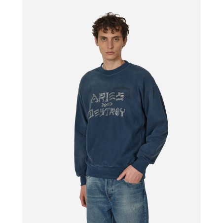 Brand New Aged Aries and Destroy Diamante Crewneck Sweatshirt Navy