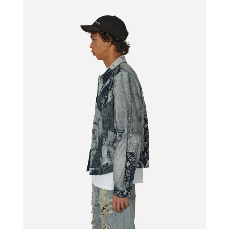 Brand New Patchwork Jacquard Trucker Jacket Indigo New Collection