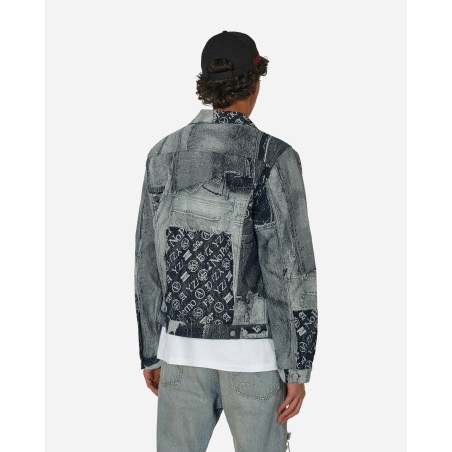 Brand New Patchwork Jacquard Trucker Jacket Indigo New Collection