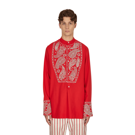 Brand New Menelik Embroidered Shirt Red Available for Immediate Shipping