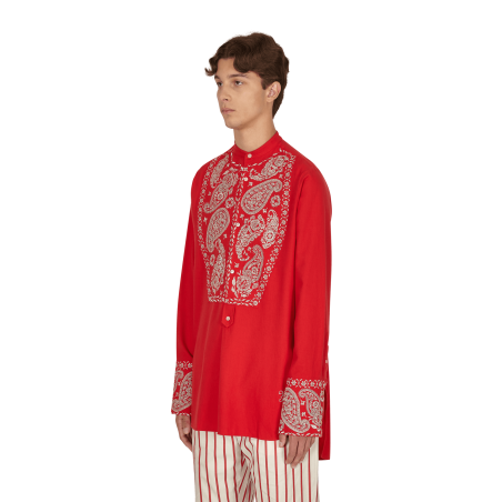 Brand New Menelik Embroidered Shirt Red Available for Immediate Shipping