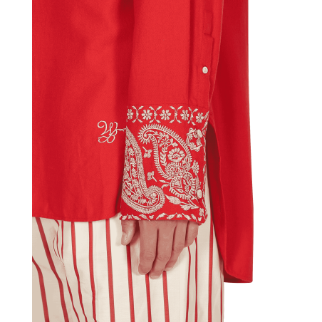 Brand New Menelik Embroidered Shirt Red Available for Immediate Shipping