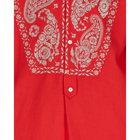 Brand New Menelik Embroidered Shirt Red Available for Immediate Shipping