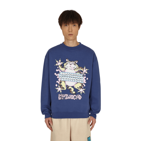 Brand New Relaxed Cat Crewneck Sweatshirt Blue New Release