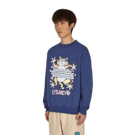 Brand New Relaxed Cat Crewneck Sweatshirt Blue New Release