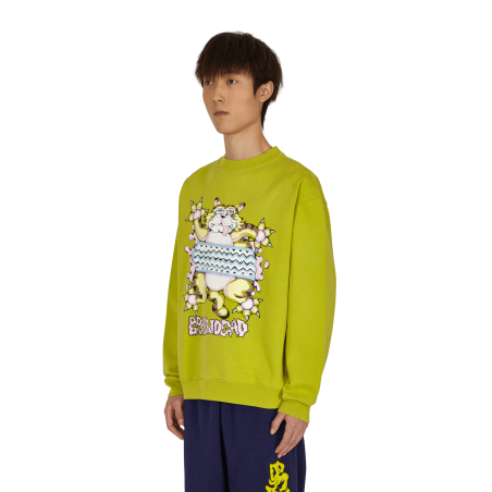 Brand New Relaxed Cat Crewneck Sweatshirt Green Ready for Shipment