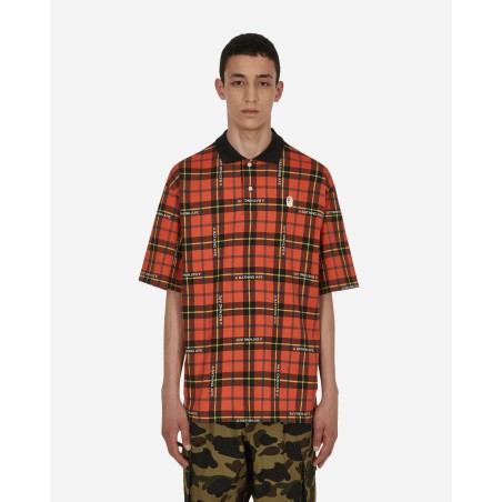 Brand New Bape Logo Check Polo Shirt Red