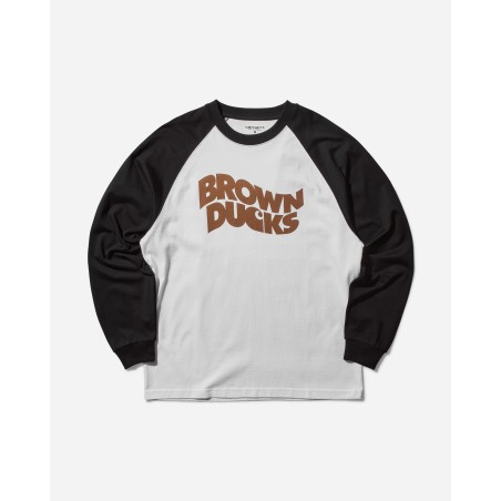 Brand New Men's Brown Ducks Longsleeve Baseball T-Shirt White / Black Available for Immediate Shipping