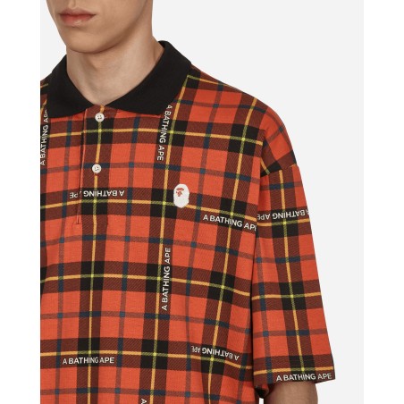 Brand New Bape Logo Check Polo Shirt Red