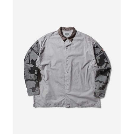 Brand New Men's Overdye Grid Sleeve Big Shirt Grey Available for Immediate Shipping