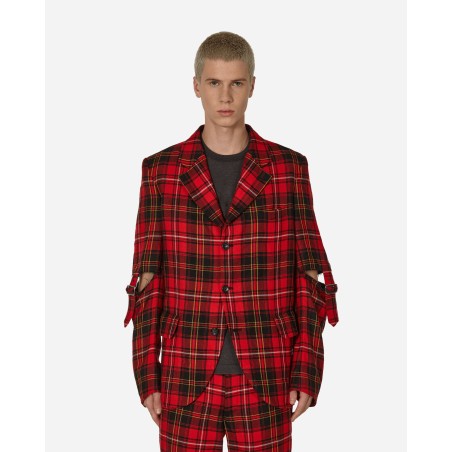 Brand New Tartan Elbow Buckle Detail Jacket Red