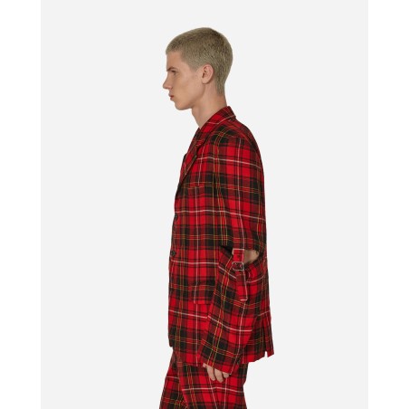 Brand New Tartan Elbow Buckle Detail Jacket Red