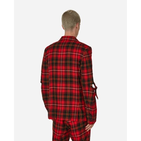 Brand New Tartan Elbow Buckle Detail Jacket Red