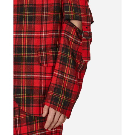 Brand New Tartan Elbow Buckle Detail Jacket Red