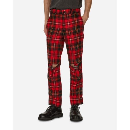 Brand New Tartan Knee Buckle Detail Pants Red New Collection