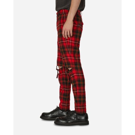 Brand New Tartan Knee Buckle Detail Pants Red New Collection