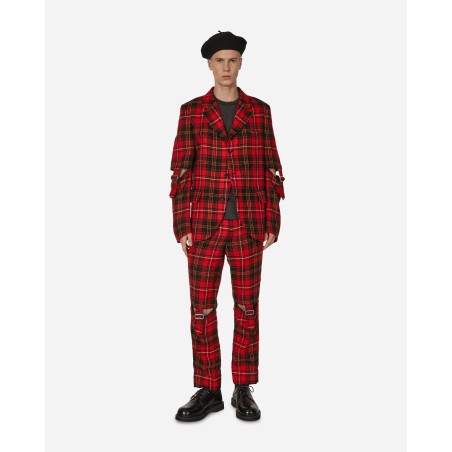 Brand New Tartan Knee Buckle Detail Pants Red New Collection