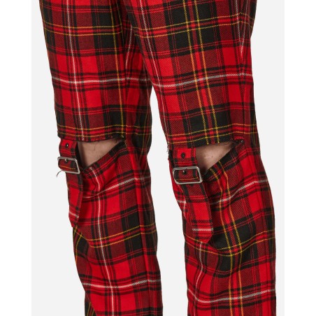 Brand New Tartan Knee Buckle Detail Pants Red New Collection