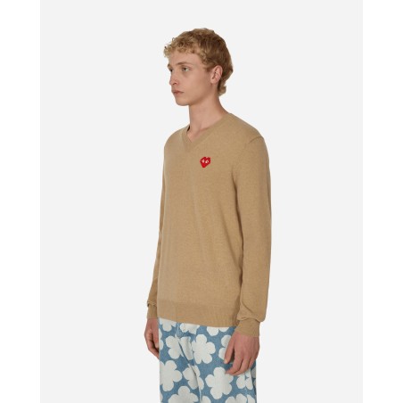 Brand New Invader Heart V-Neck Sweater Beige In Stock