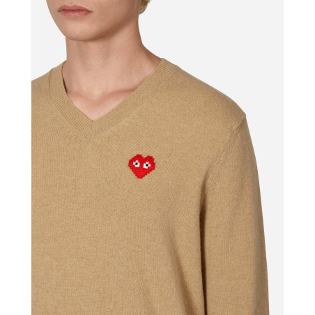 Brand New Invader Heart V-Neck Sweater Beige In Stock