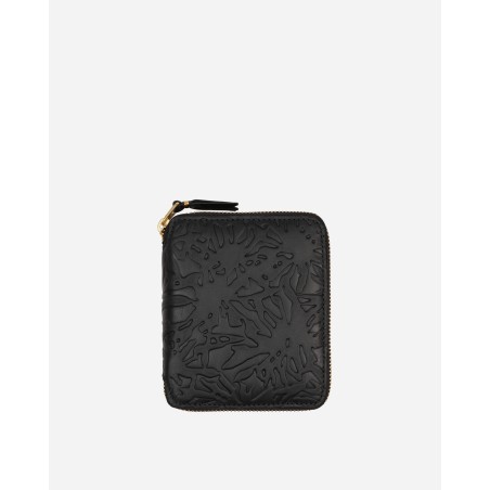 Brand New Embossed Leather Zip-Around Wallet Black Immediate Availability