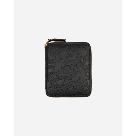 Brand New Embossed Leather Zip-Around Wallet Black Immediate Availability